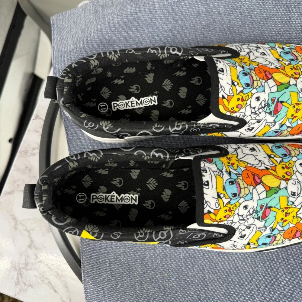 Pokemon Slip‎ On Loafers Sneakers Mens 11 Multicolor Pikachu Boat Shoes Black